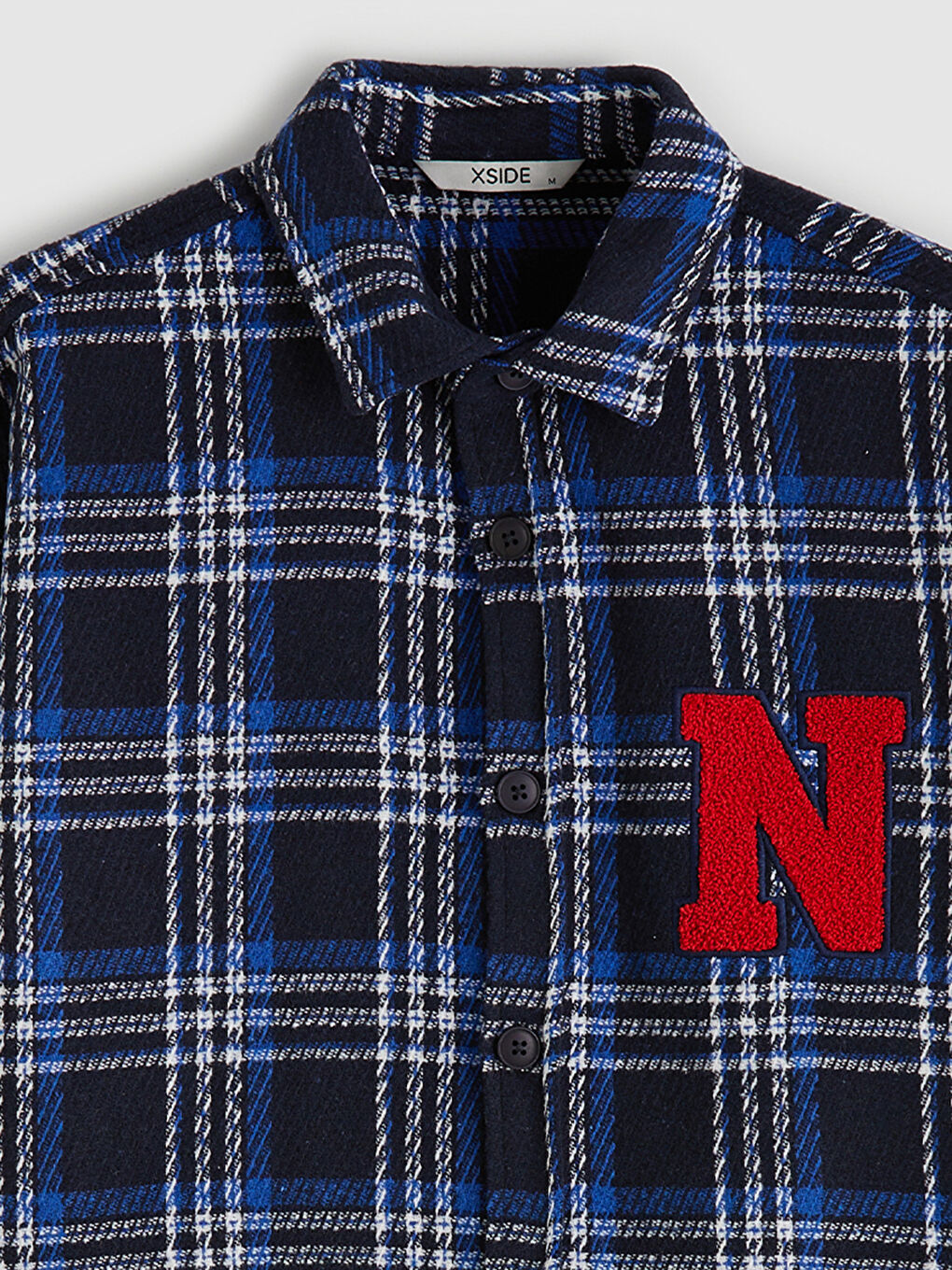 Lacivert Loose Fit Ekose Erkek Gömlek Ceket-5