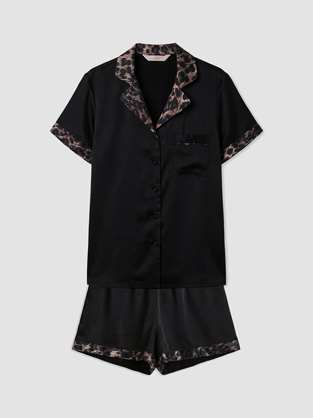 Siyah Leopar Desenli Saten Kadın Şortlu Pijama Takımı-4