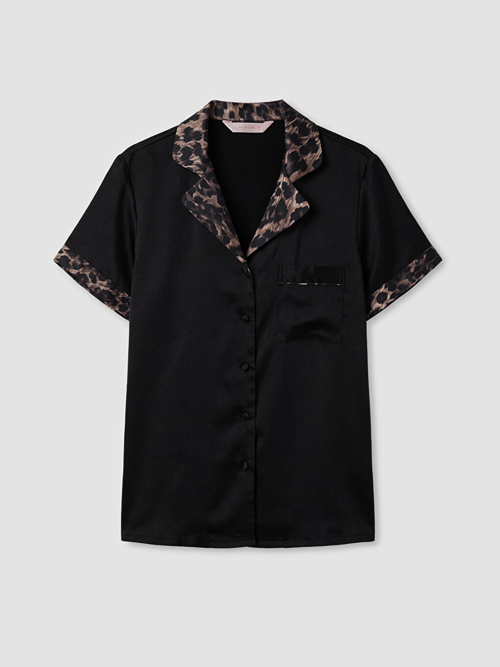 Siyah Leopar Desenli Saten Kadın Şortlu Pijama Takımı-5