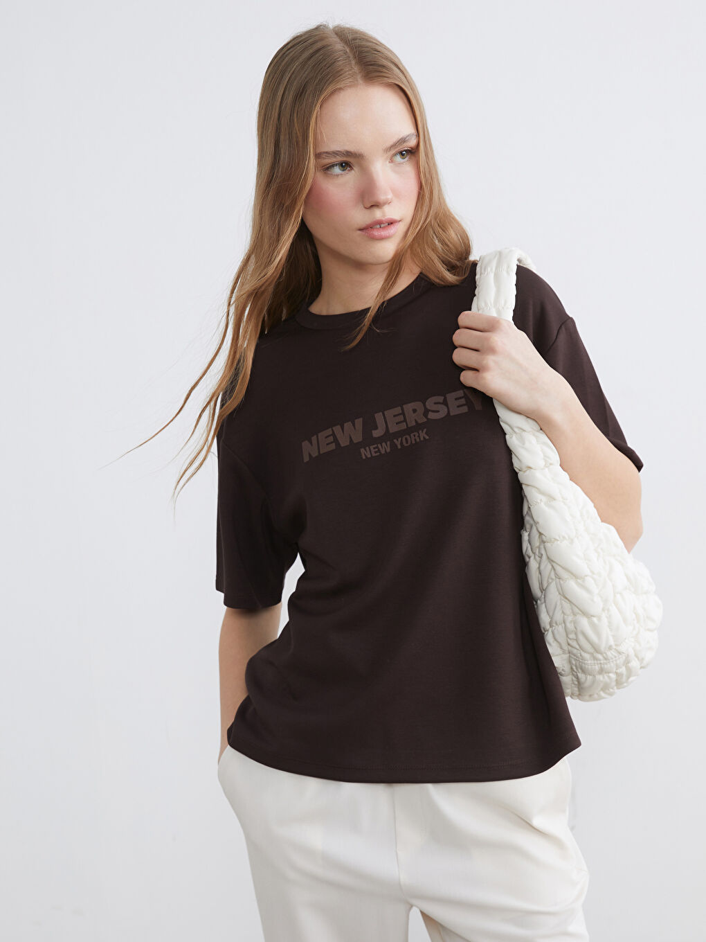 Women's Crew Neck T-shirt with New Jersey Print