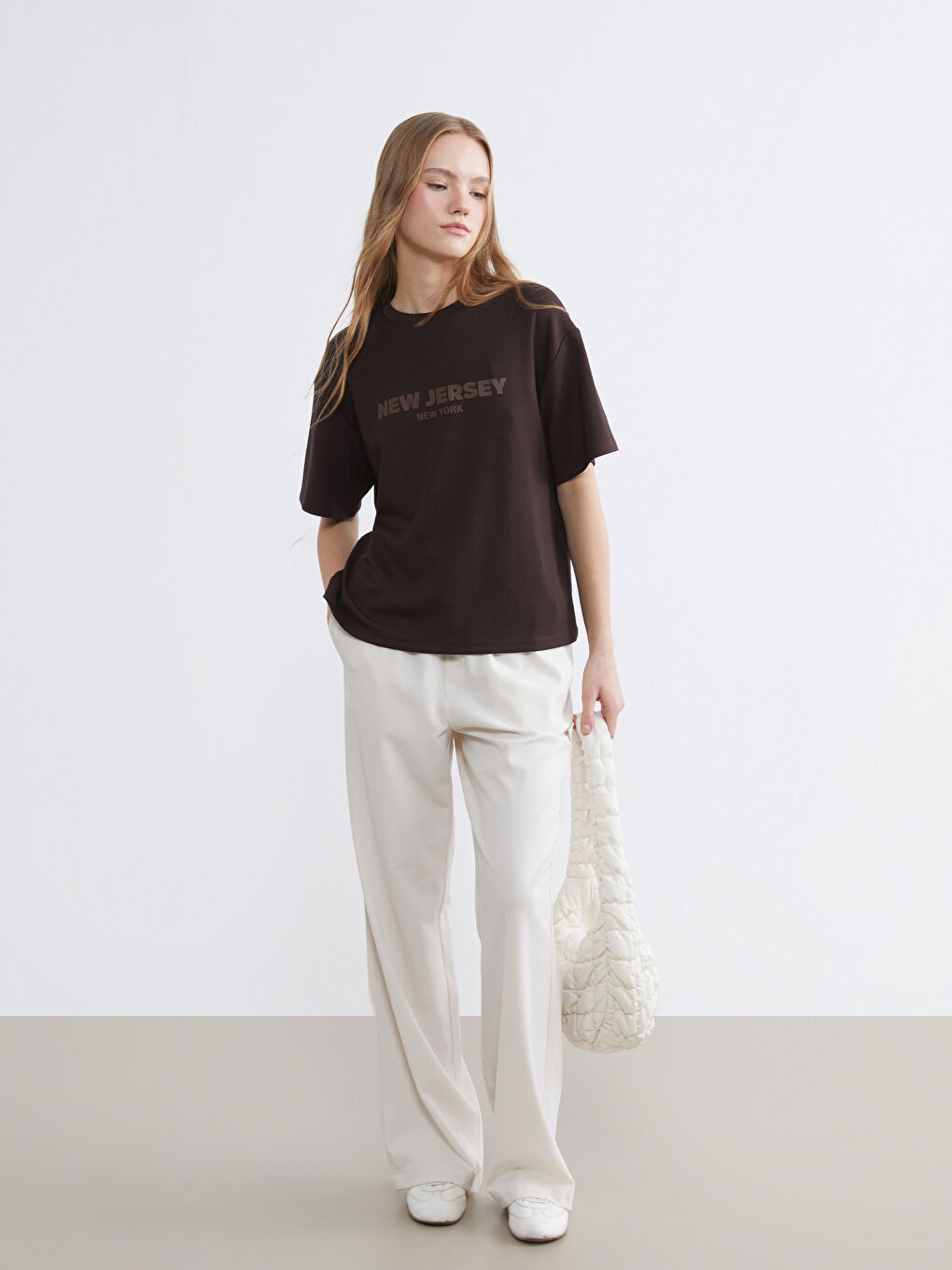 Women's Crew Neck T-shirt with New Jersey Print-1