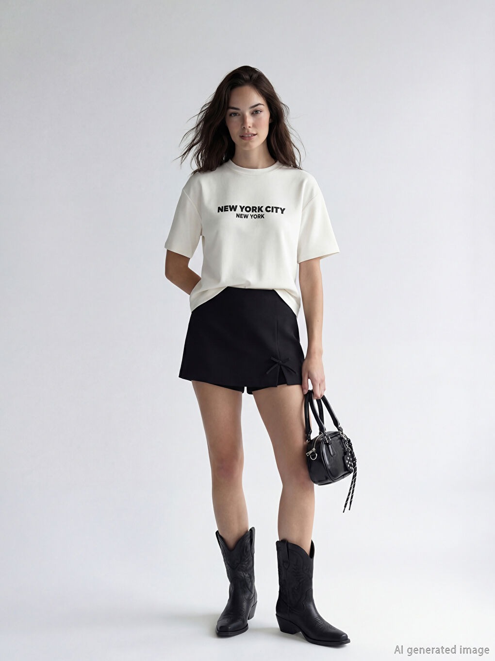 Ekru New York Baskılı Soft Touch Kadın Tişört-1