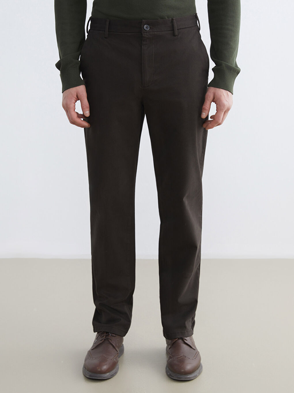 Kahverengi Standart Kalıp Armürlü Erkek Pantolon-1