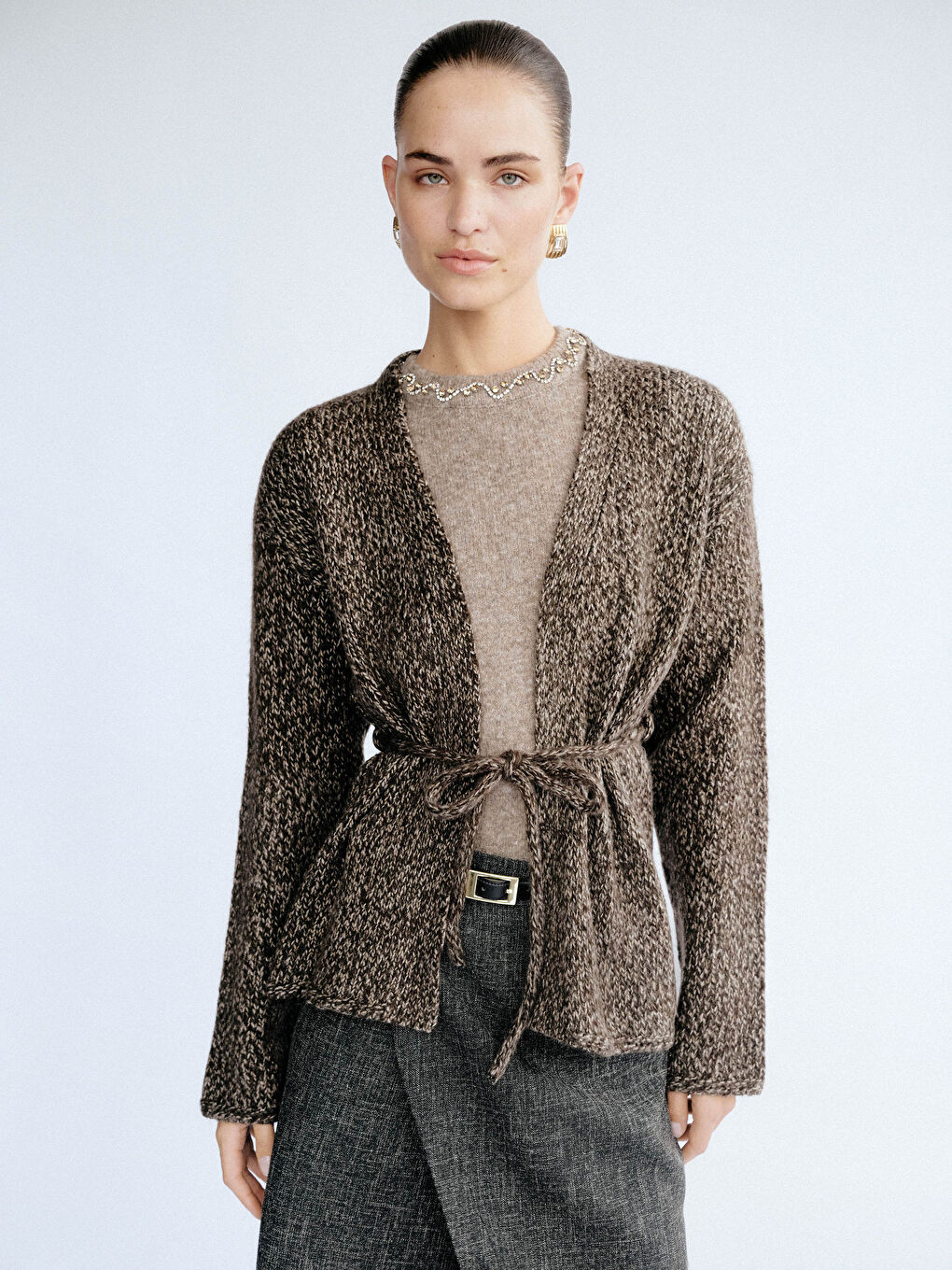 Кардиган трикотажний з візерунком та шальовим коміром для жінок