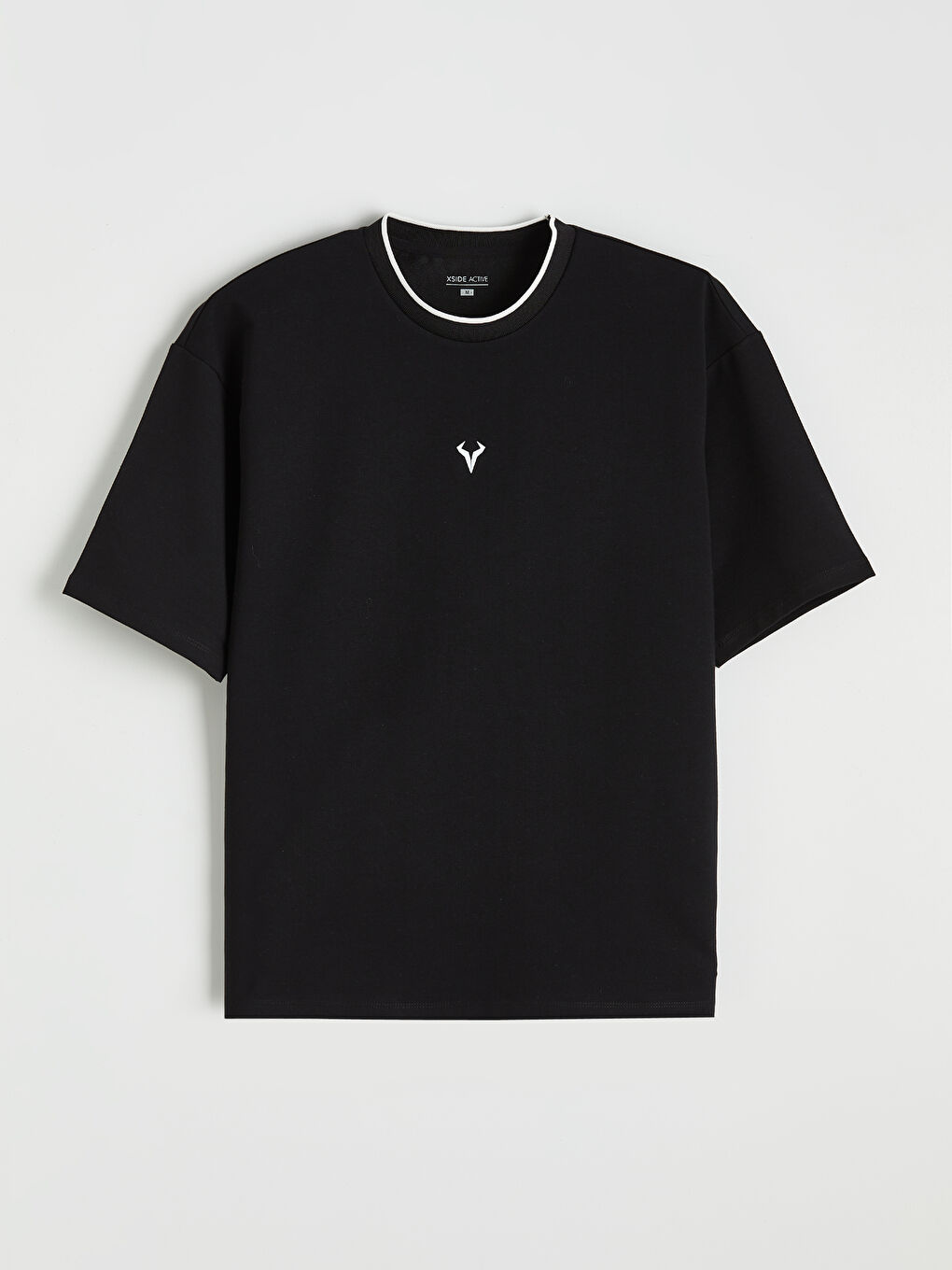 Siyah Oversize Bisiklet Yaka Spor Erkek Tişört