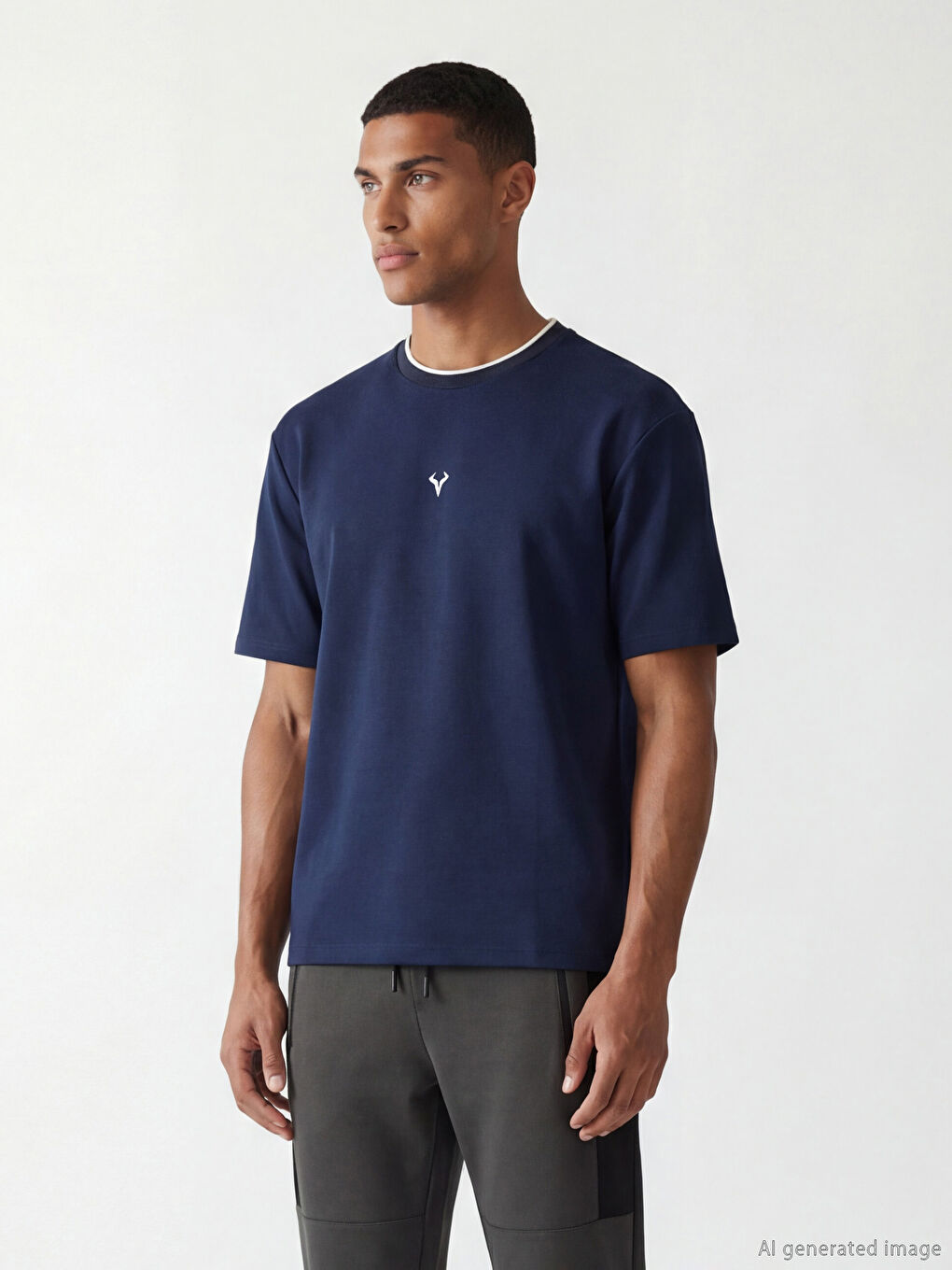 Lacivert Bisiklet Yaka Erkek Spor Tişört