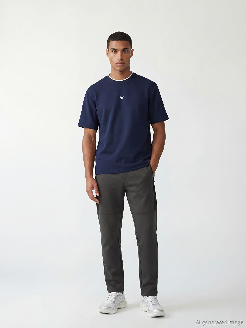 Lacivert Bisiklet Yaka Erkek Spor Tişört-1