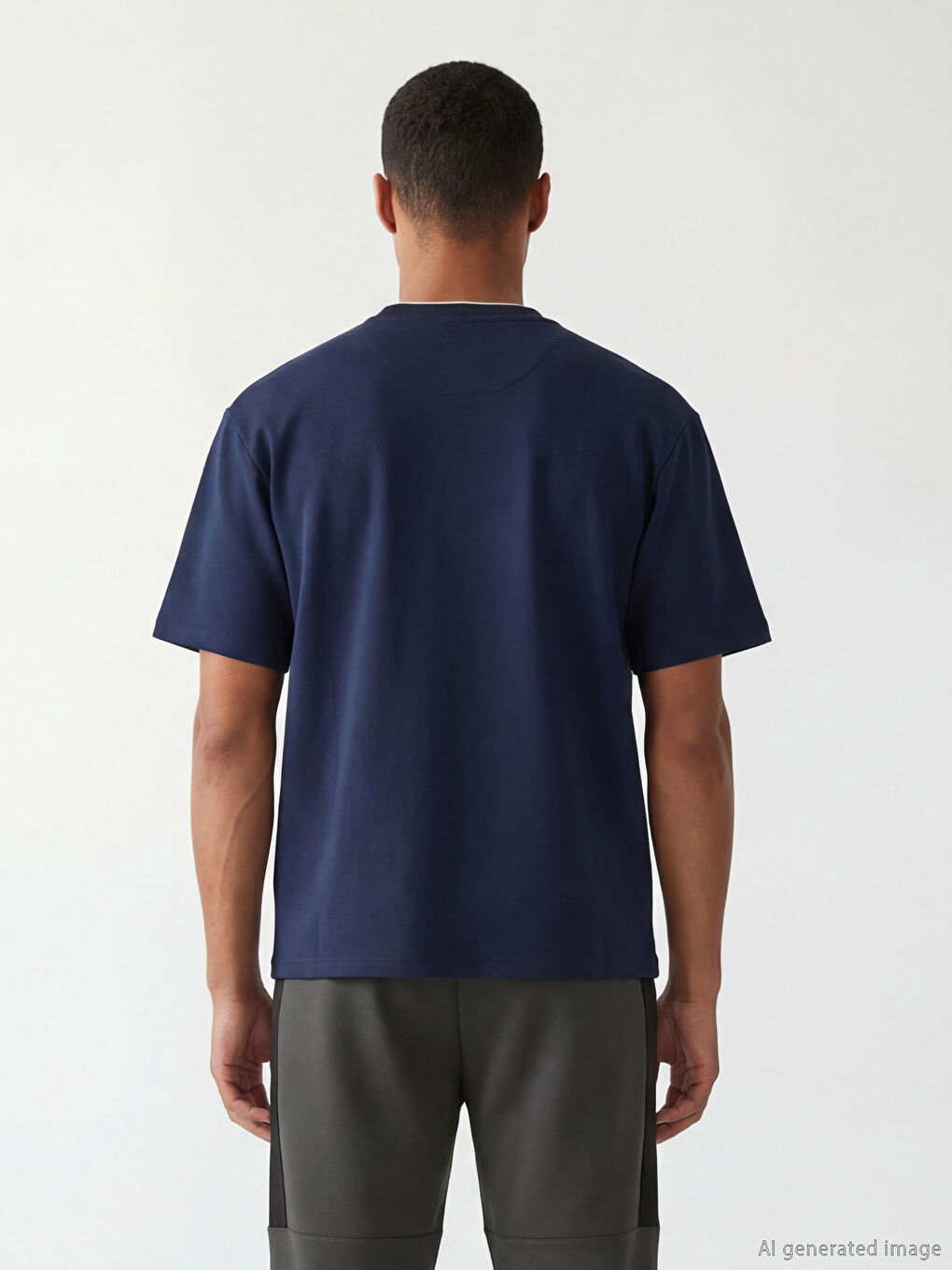 Lacivert Bisiklet Yaka Erkek Spor Tişört-3