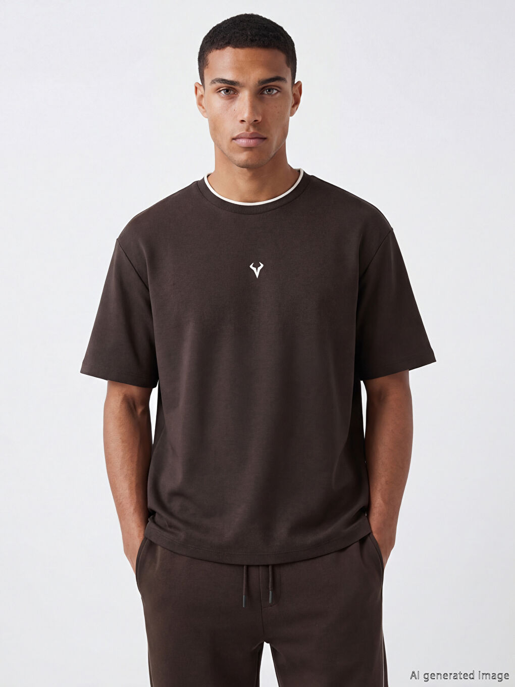 Kahverengi Bisiklet Yaka Erkek Spor Tişört