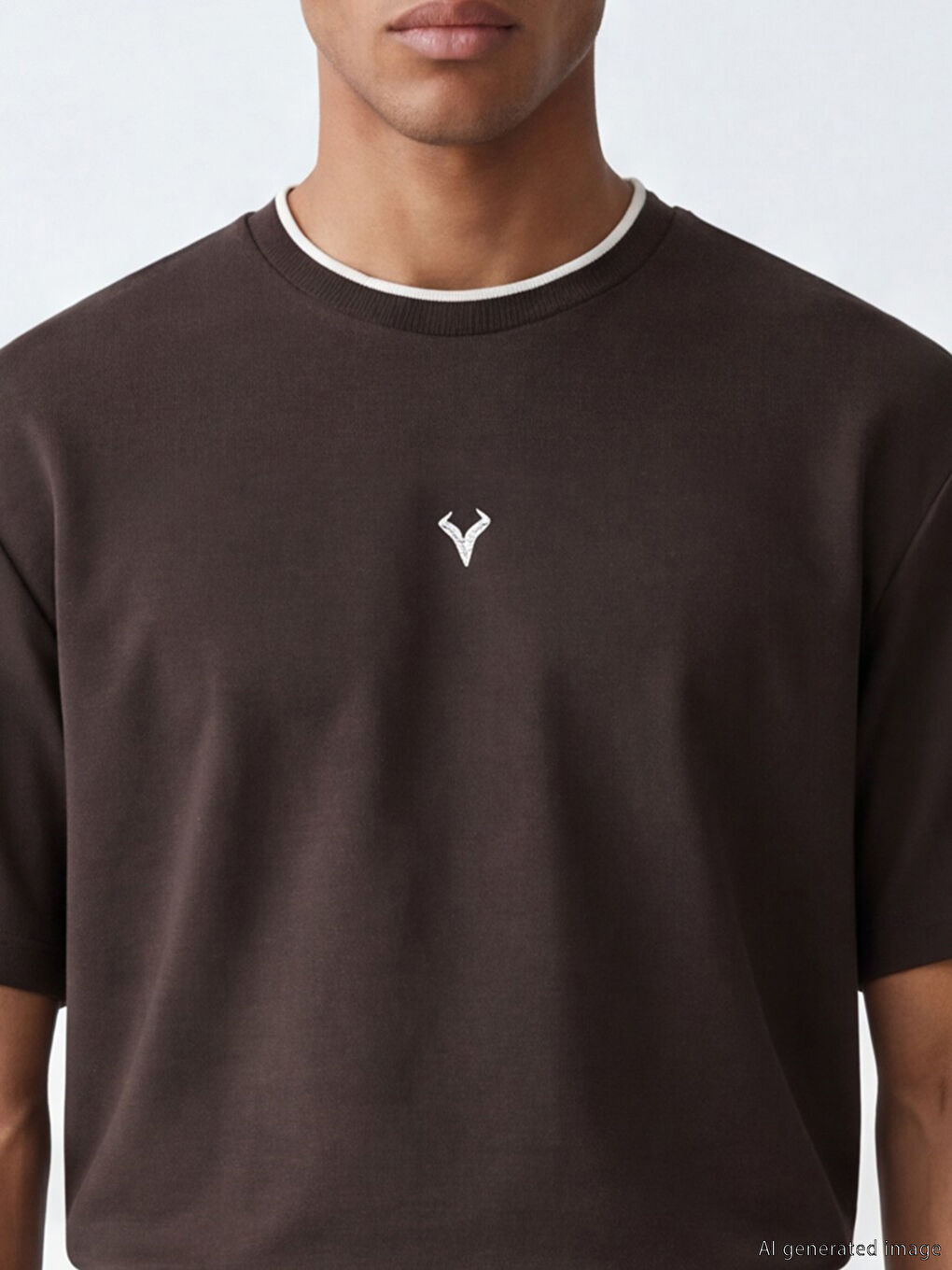 Kahverengi Bisiklet Yaka Erkek Spor Tişört-1