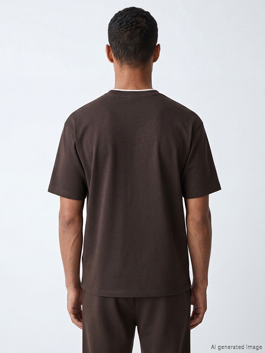 Kahverengi Bisiklet Yaka Erkek Spor Tişört-2