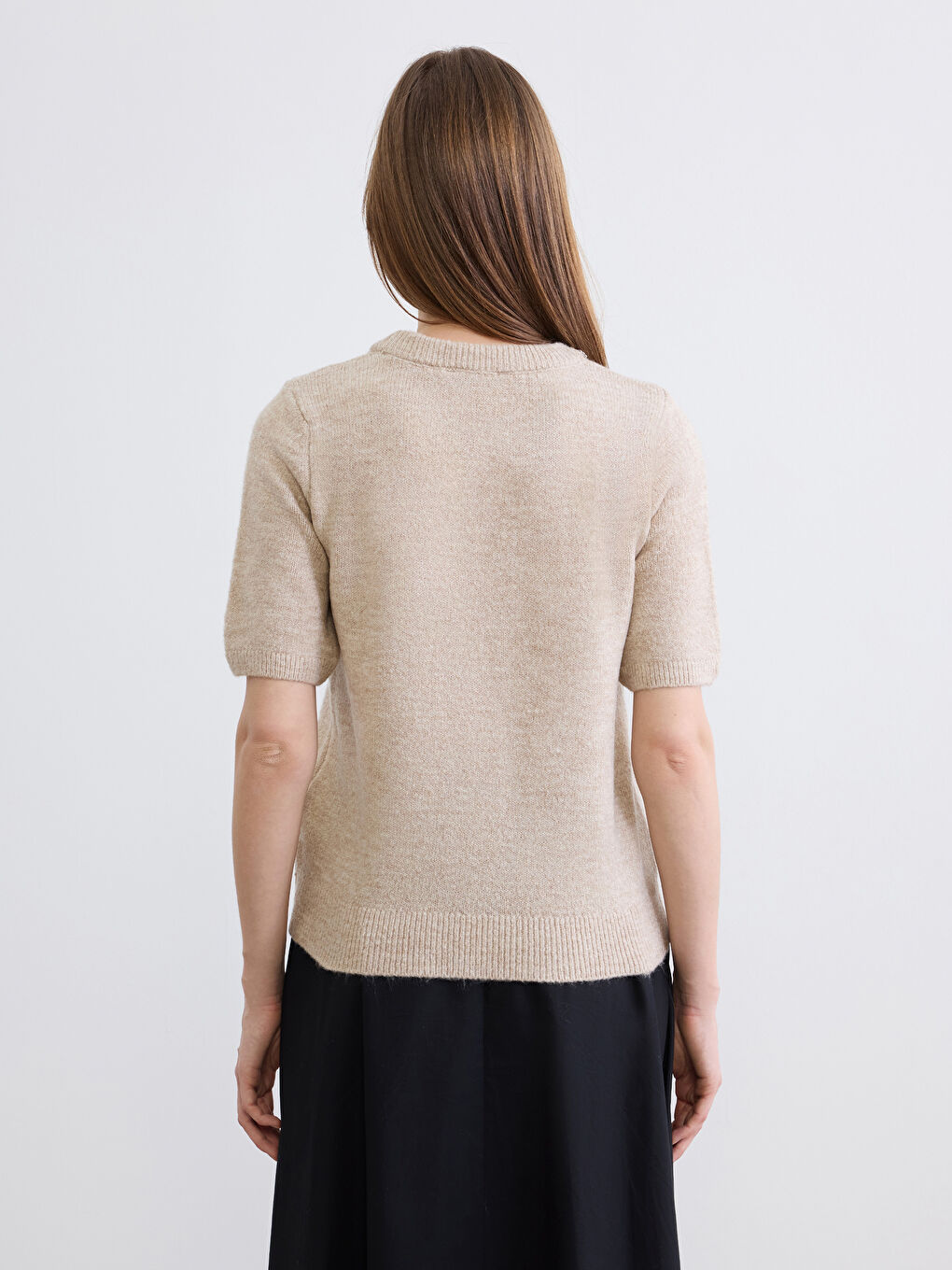 Bej Bisiklet Yaka Taşlı Kadın Triko Kazak-3