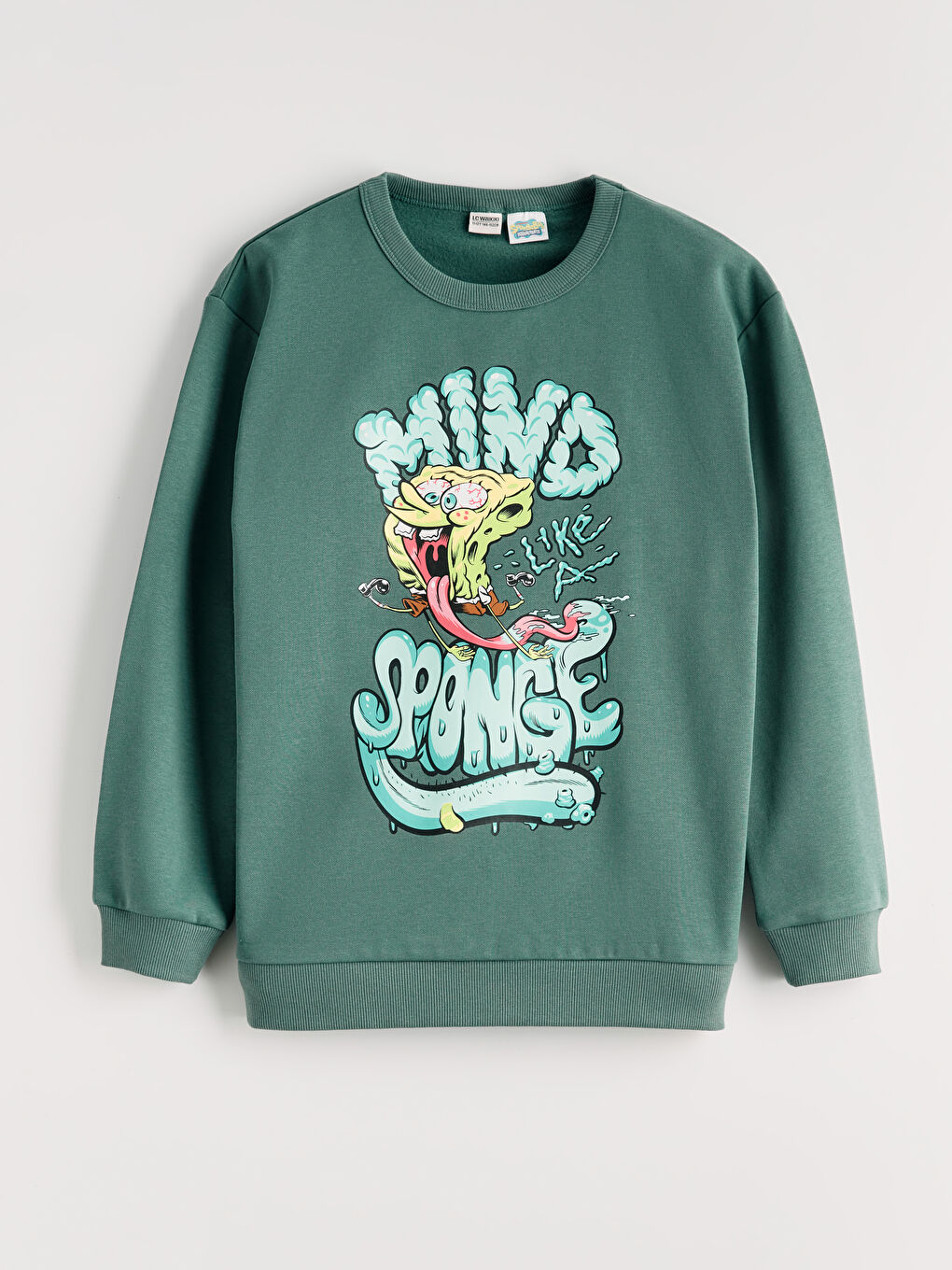 Erkek Çocuk Bisiklet Yaka Sünger Bob Baskılı Kalın Sweatshirt