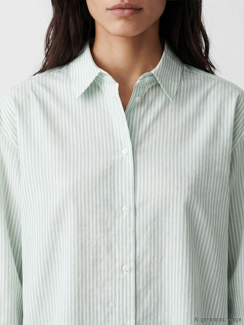 Çizgili Oversize Poplin Kadın Gömlek-2