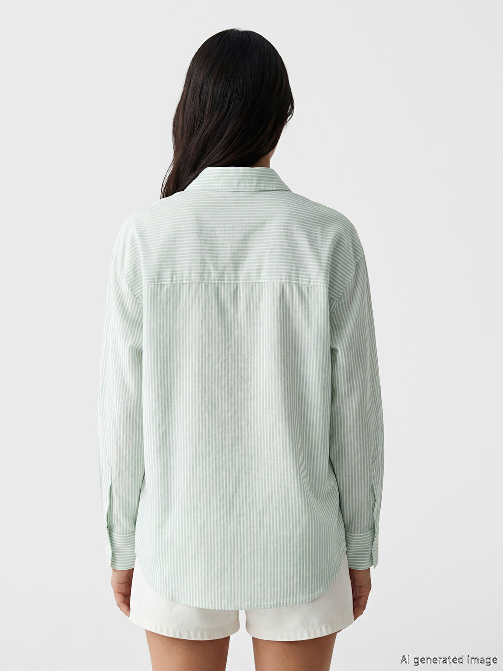 Çizgili Oversize Poplin Kadın Gömlek-3