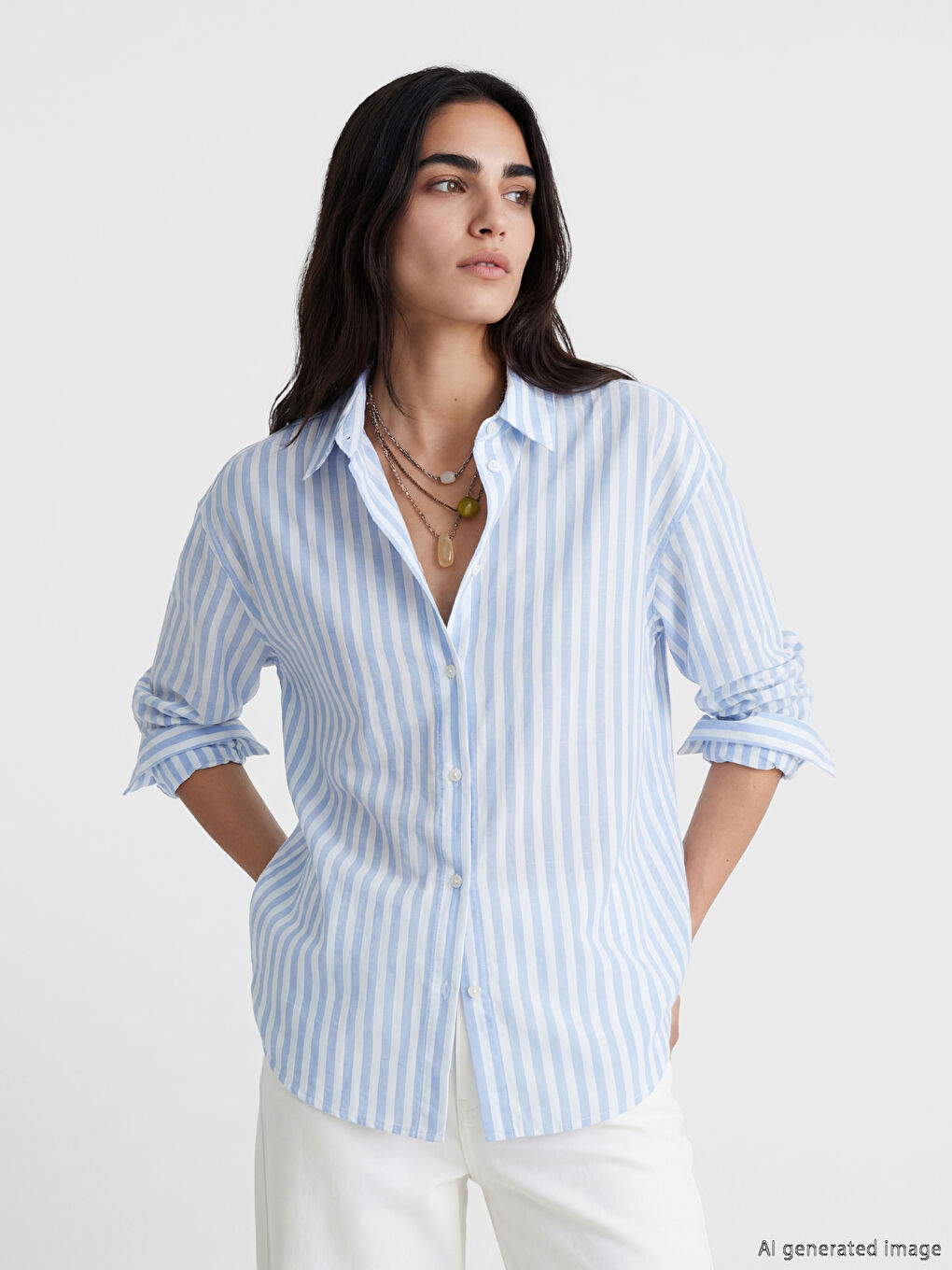 Gestreiftes Oversize-Popeline Damenhemd