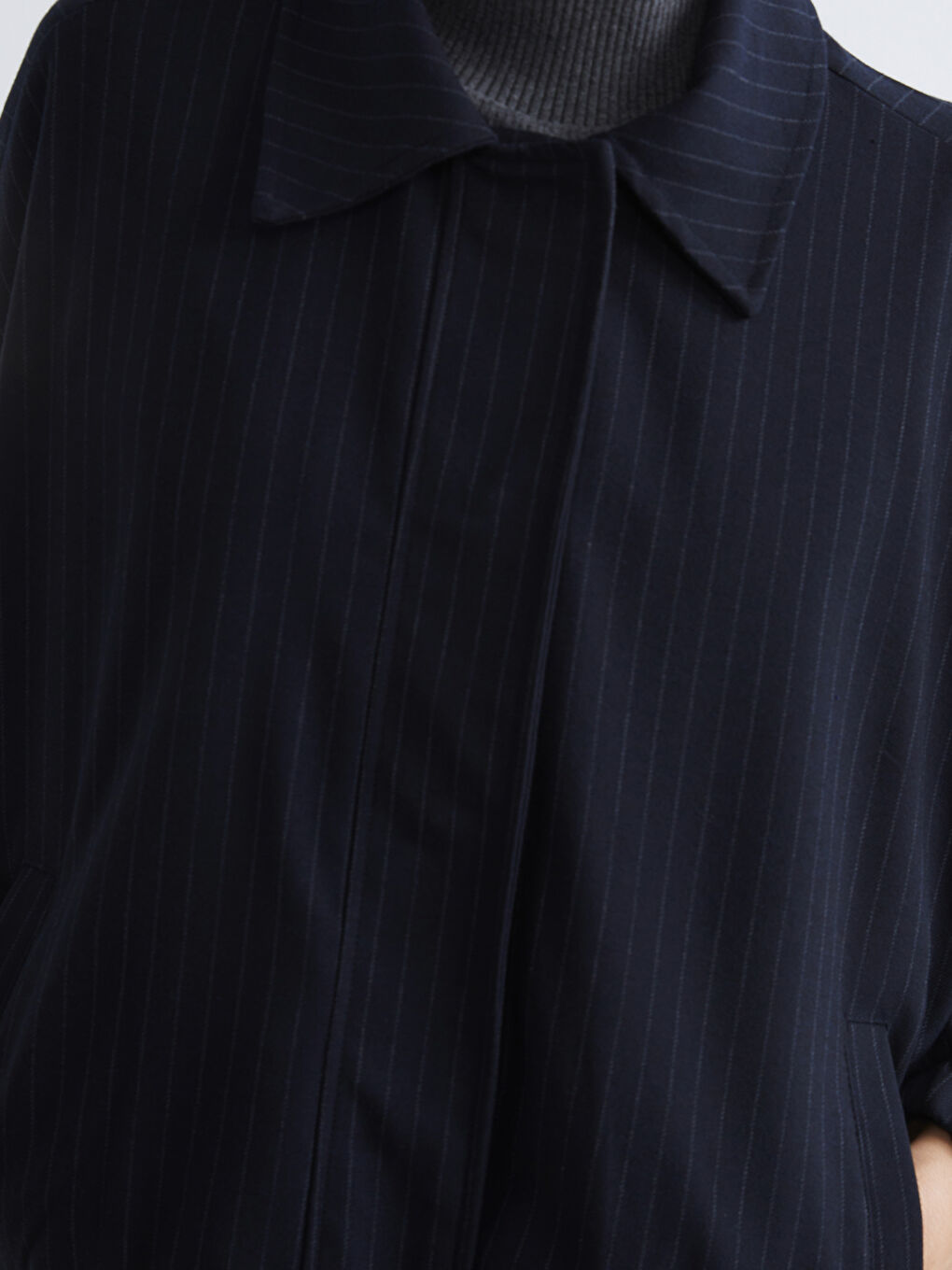 Lacivert Çizgili Oversize Kadın Gömlek Ceket-2