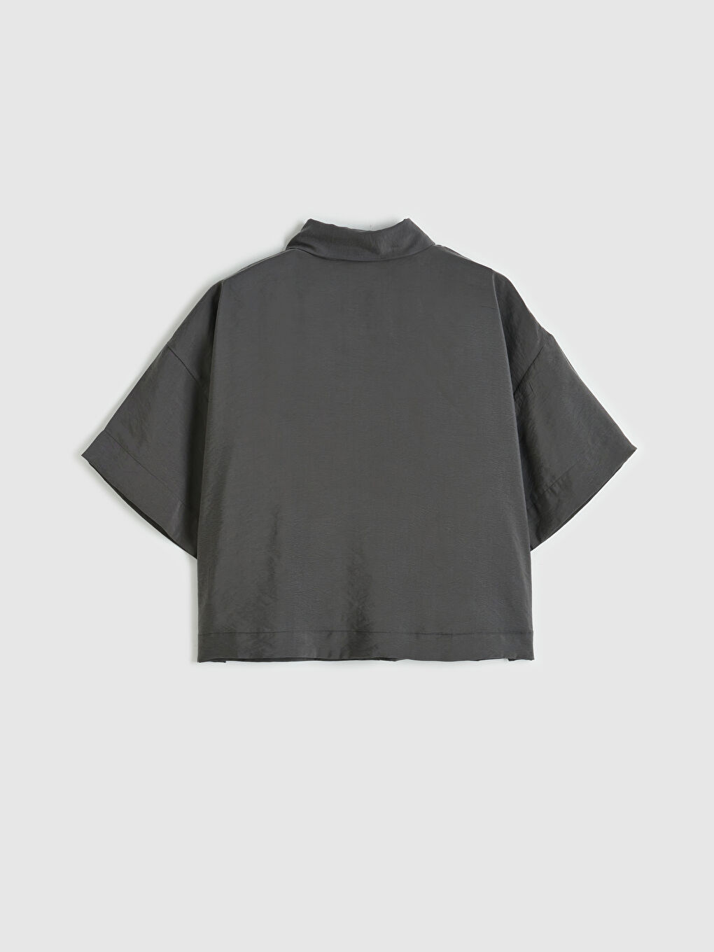 Gri Modal Karışımlı Crop Kadın Gömlek-1