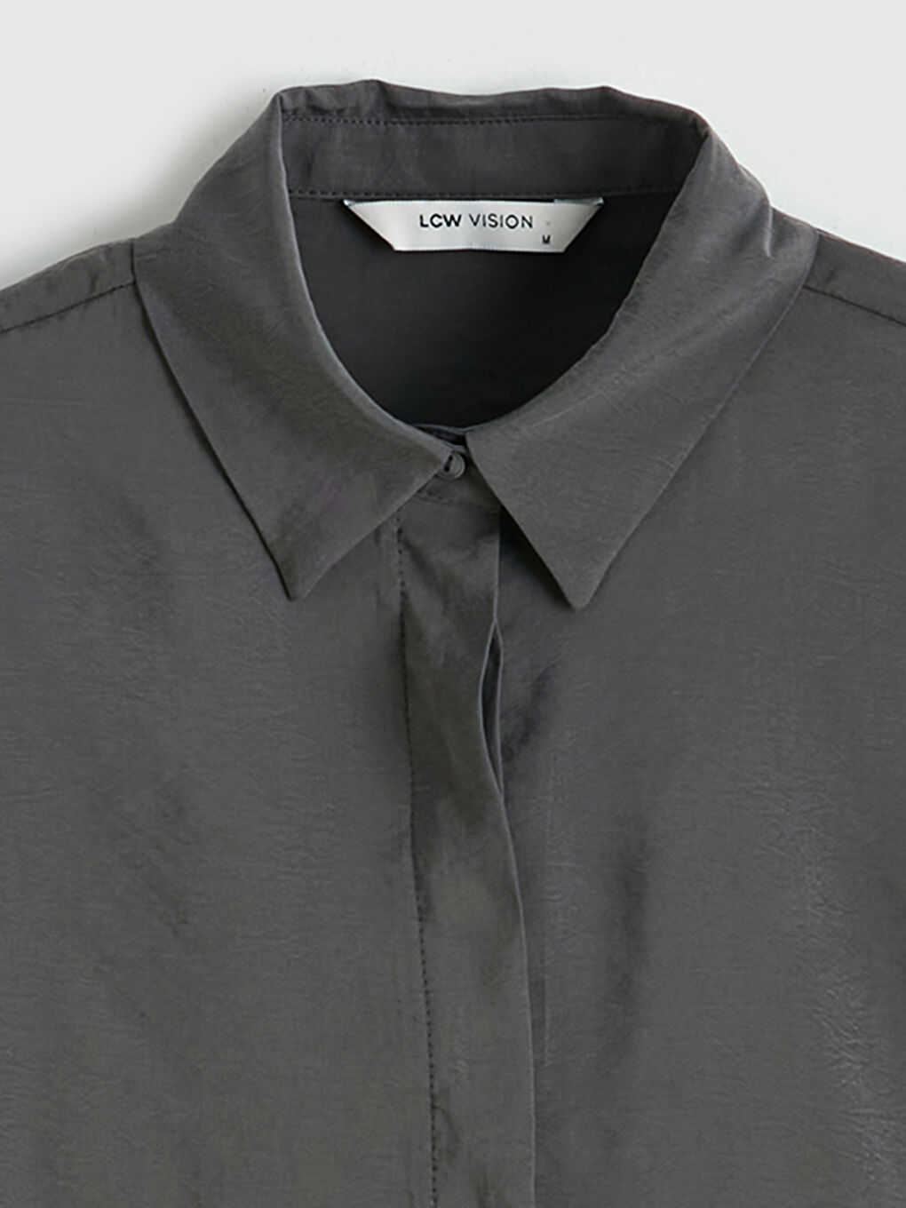 Gri Modal Karışımlı Crop Kadın Gömlek-2