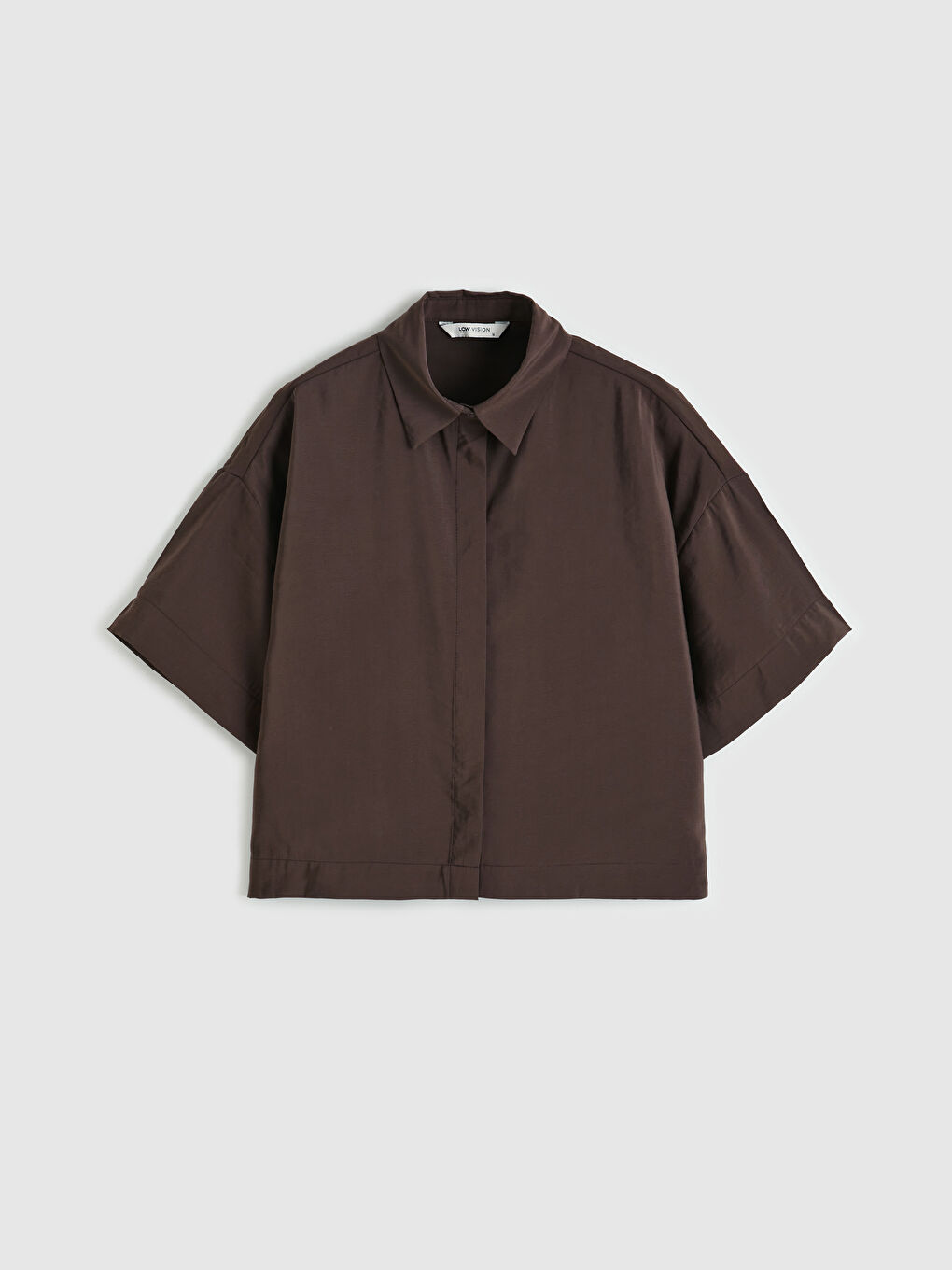 Kahverengi Modal Karışımlı Crop Kadın Gömlek