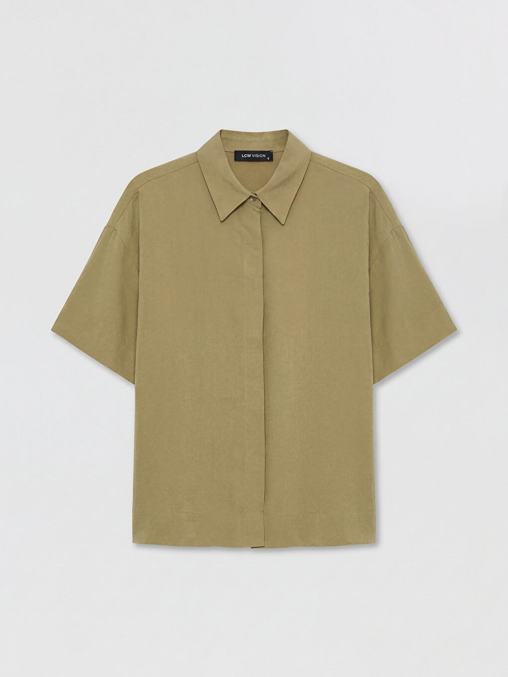 Haki Modal Karışımlı Crop Kadın Gömlek