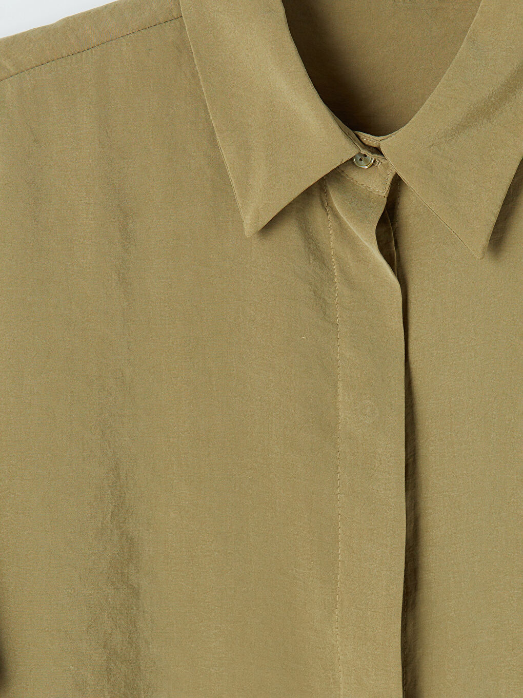 Haki Modal Karışımlı Crop Kadın Gömlek-2
