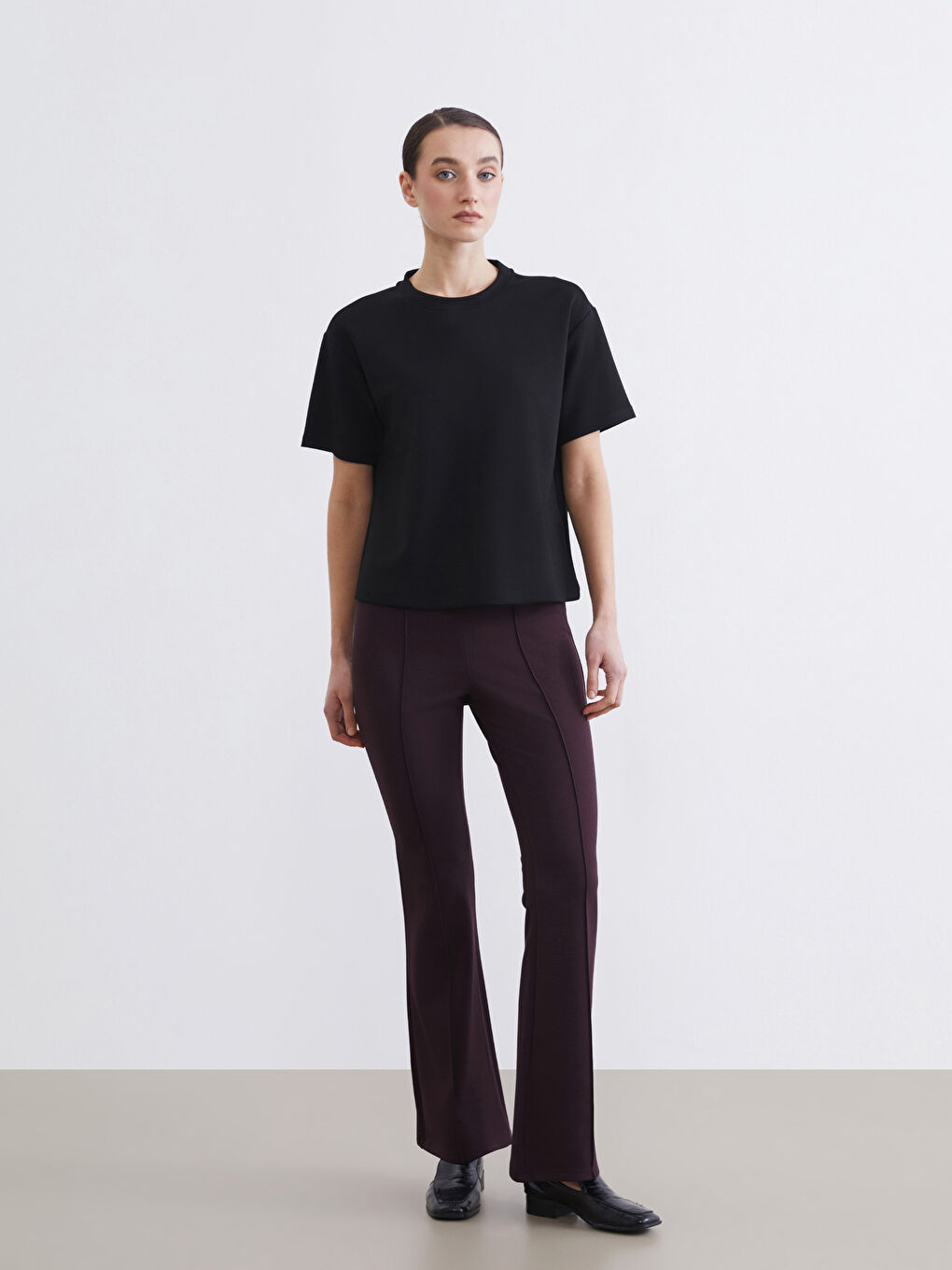 Bordo Dar Fit Kadın İspanyol Paça Pantolon