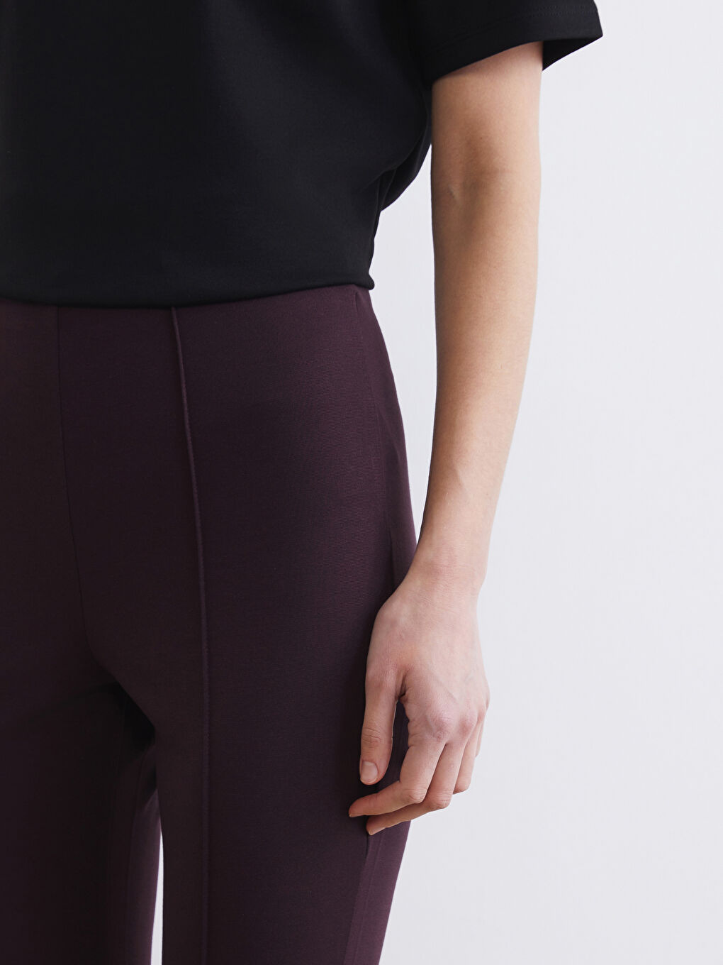 Bordo Dar Fit Kadın İspanyol Paça Pantolon-2