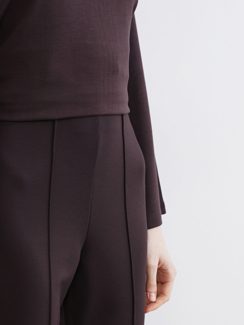 Kahverengi Dar Fit Kadın İspanyol Paça Pantolon-2