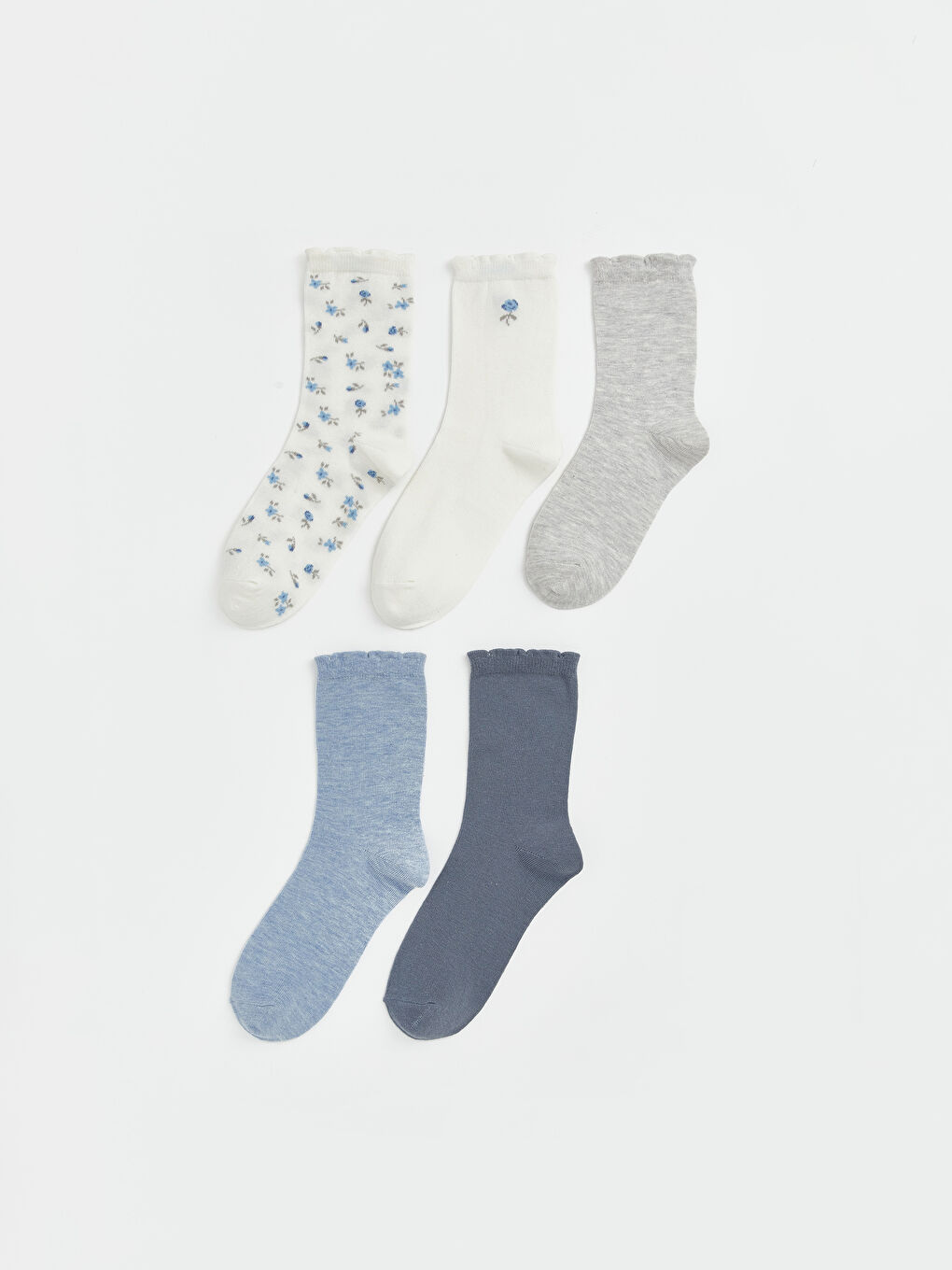 Ekru Çiçekli Kadın Soket Çorap 5'li