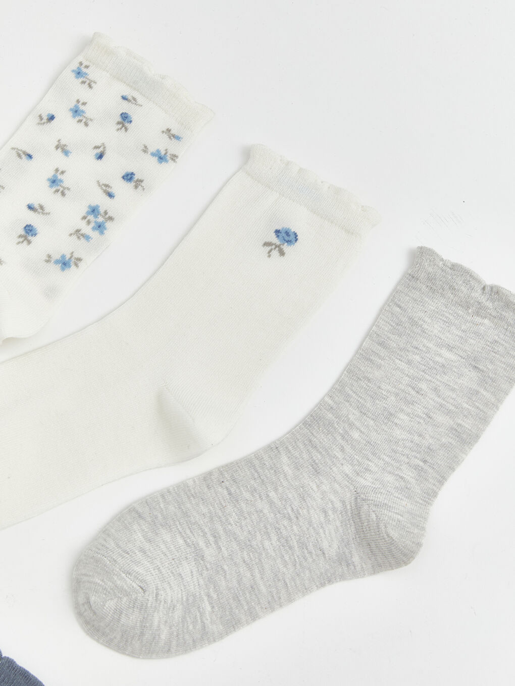 Ekru Çiçekli Kadın Soket Çorap 5'li-1