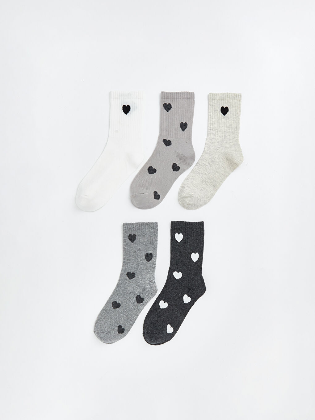 Ekru Kalp Desenli Kadın Soket Çorap 5'li