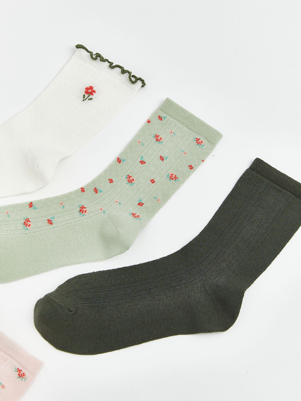 Ekru Çiçekli Kadın Soket Çorap 5'li	-1
