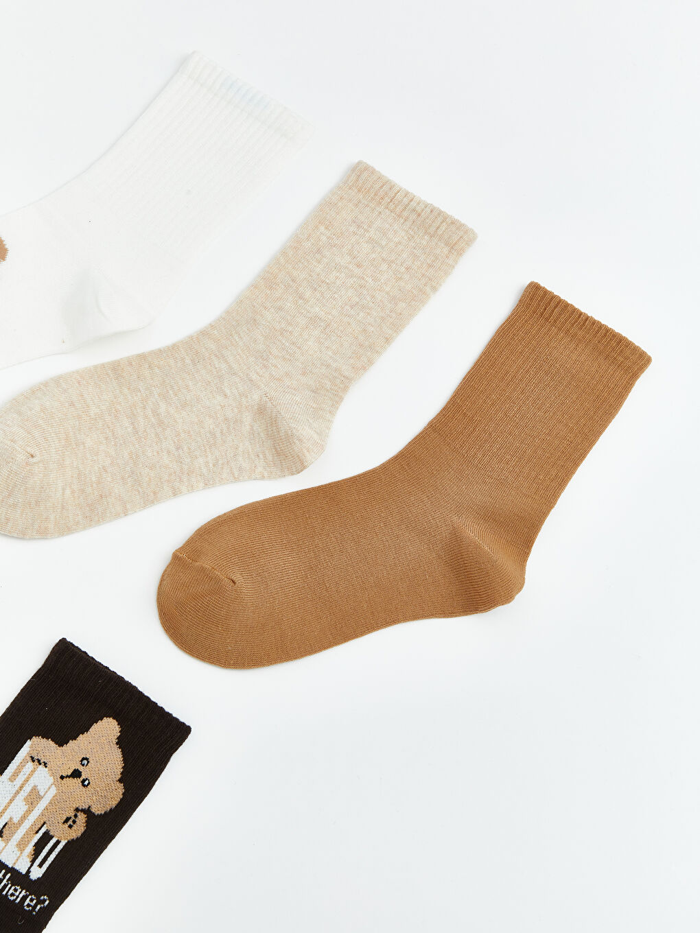 Ekru Ayı Baskılı Kadın Soket Çorap 5'li-2