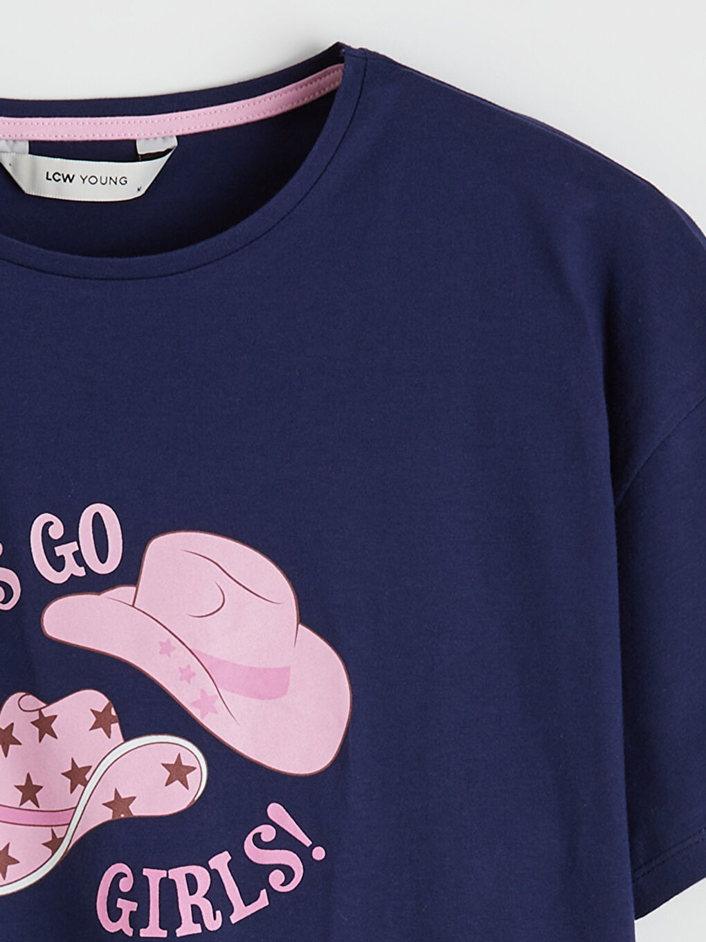 Lacivert Bisiklet Yaka Baskılı Kadın Pijama Üst-1