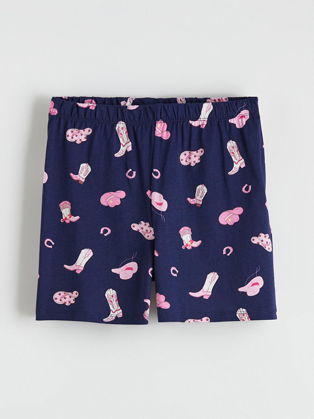 Lacivert Beli Lastikli Desenli Kadın Şort Pijama Alt-3