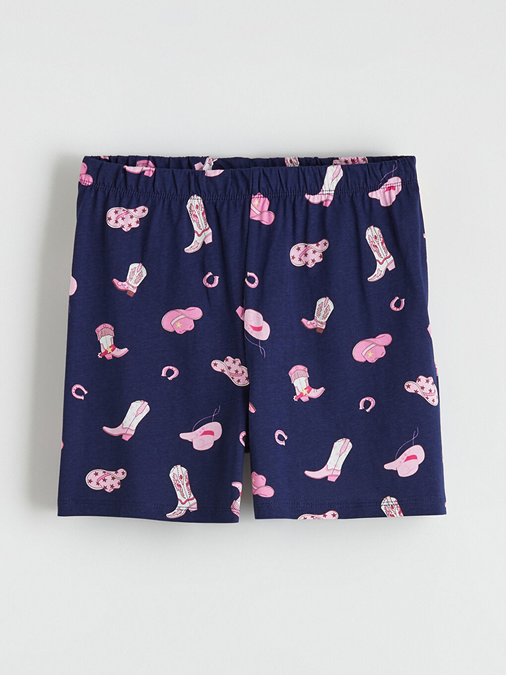 Lacivert Bisiklet Yaka Baskılı Kadın Şortlu Pijama Takımı-3