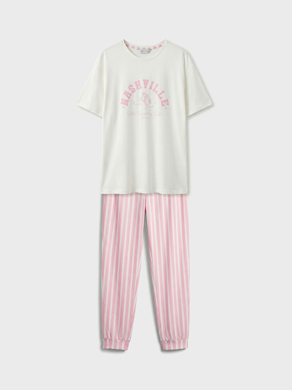 Pembe Bisiklet Yaka Baskılı Kadın Pijama Takım