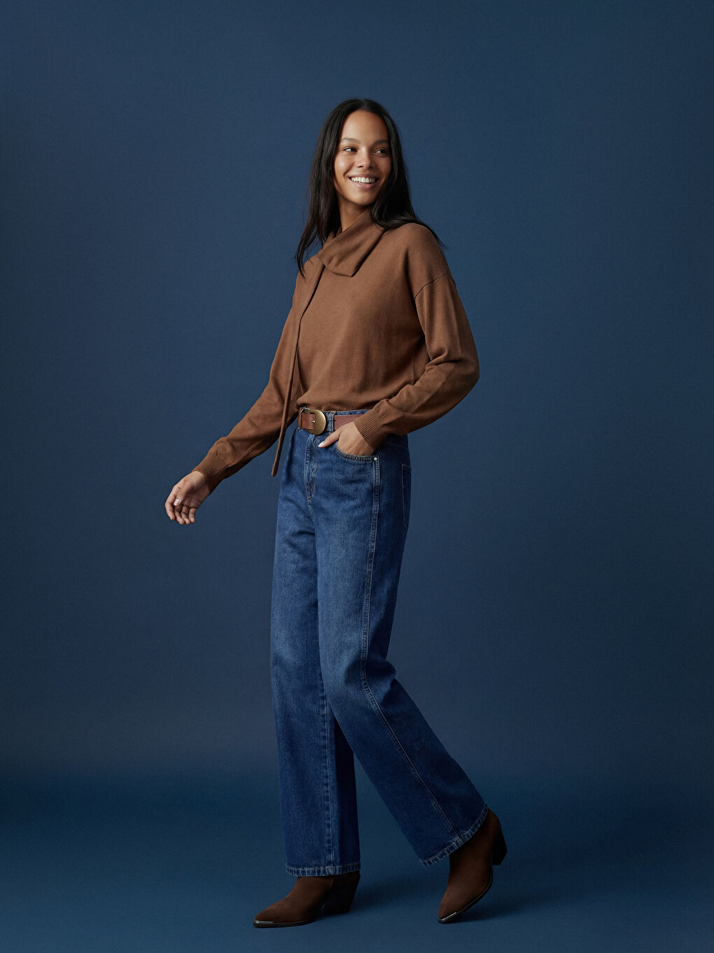 Scarf Neck Women's Knit Sweater-1