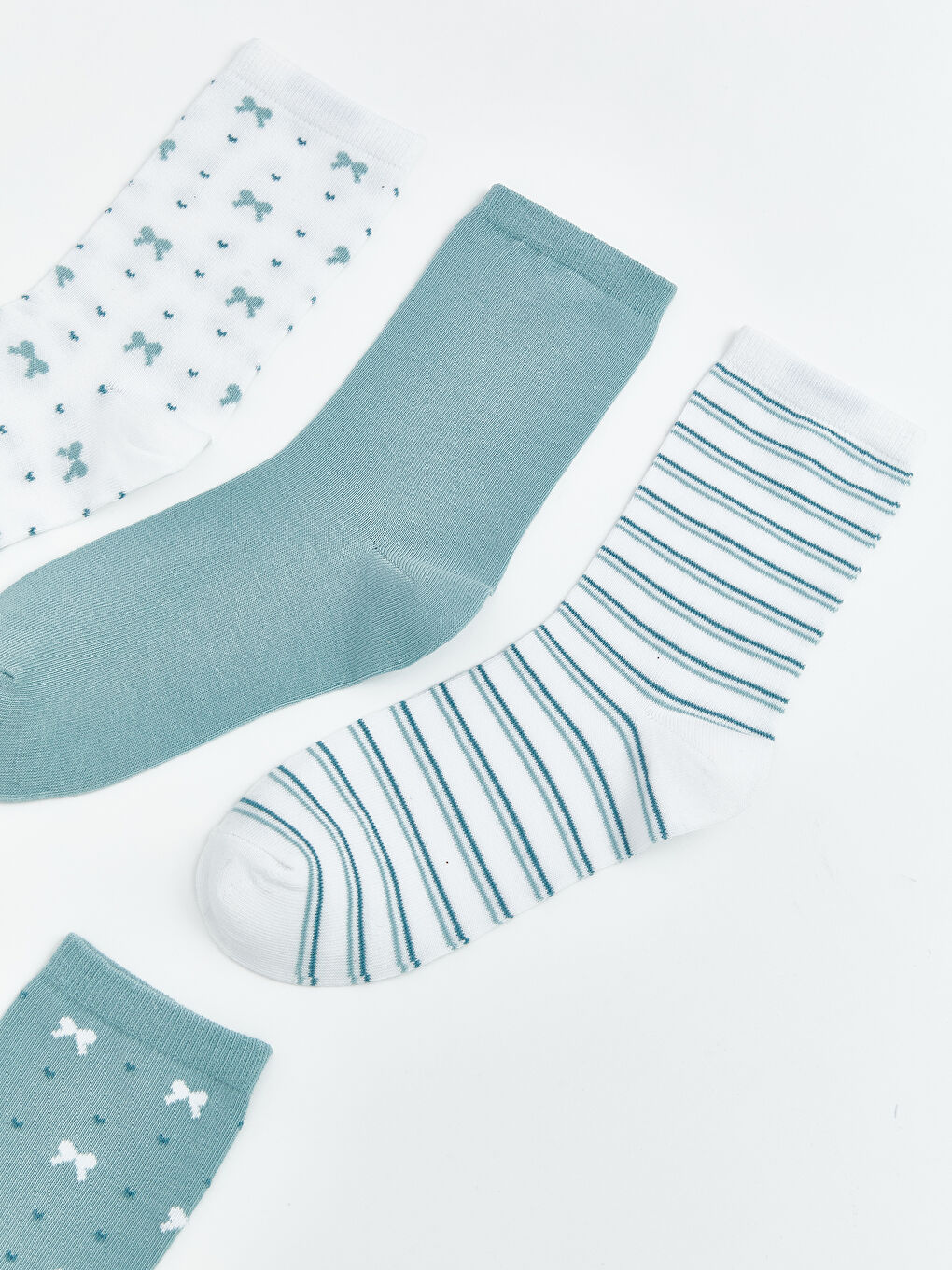 Beyaz Desenli Kadın Soket Çorap 5'li-1