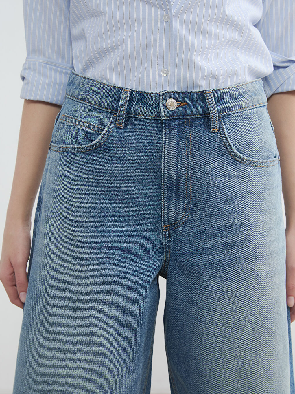 жоғары белді бермуд қондырмалы әйелдерге арналған деним шолақ шалбар-2