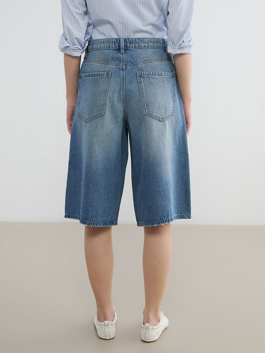 жоғары белді бермуд қондырмалы әйелдерге арналған деним шолақ шалбар-3
