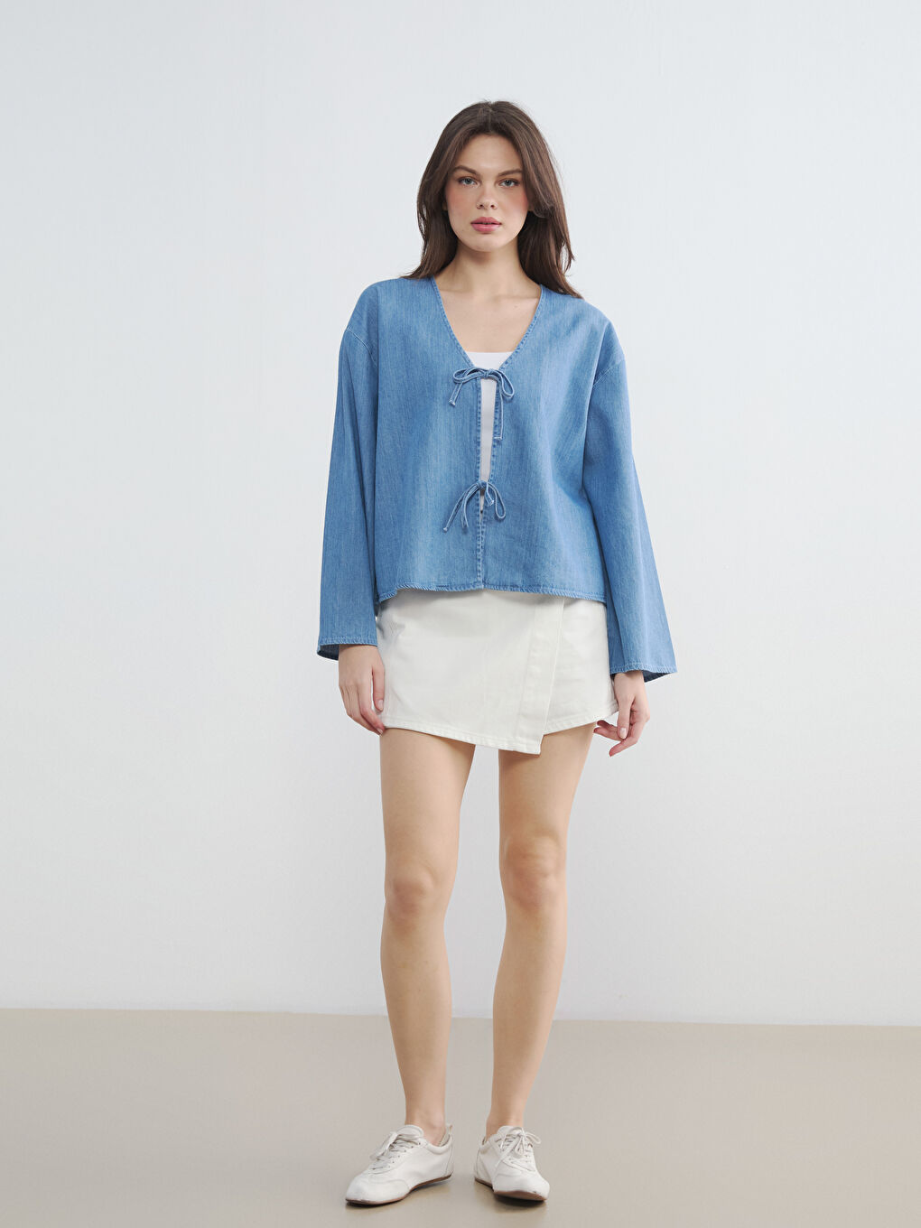 Woman WHITE Denim Overlay Shorts