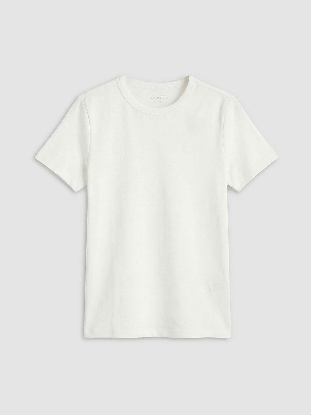 Ekru Bisiklet Yaka Basic Kız Çocuk Tişört