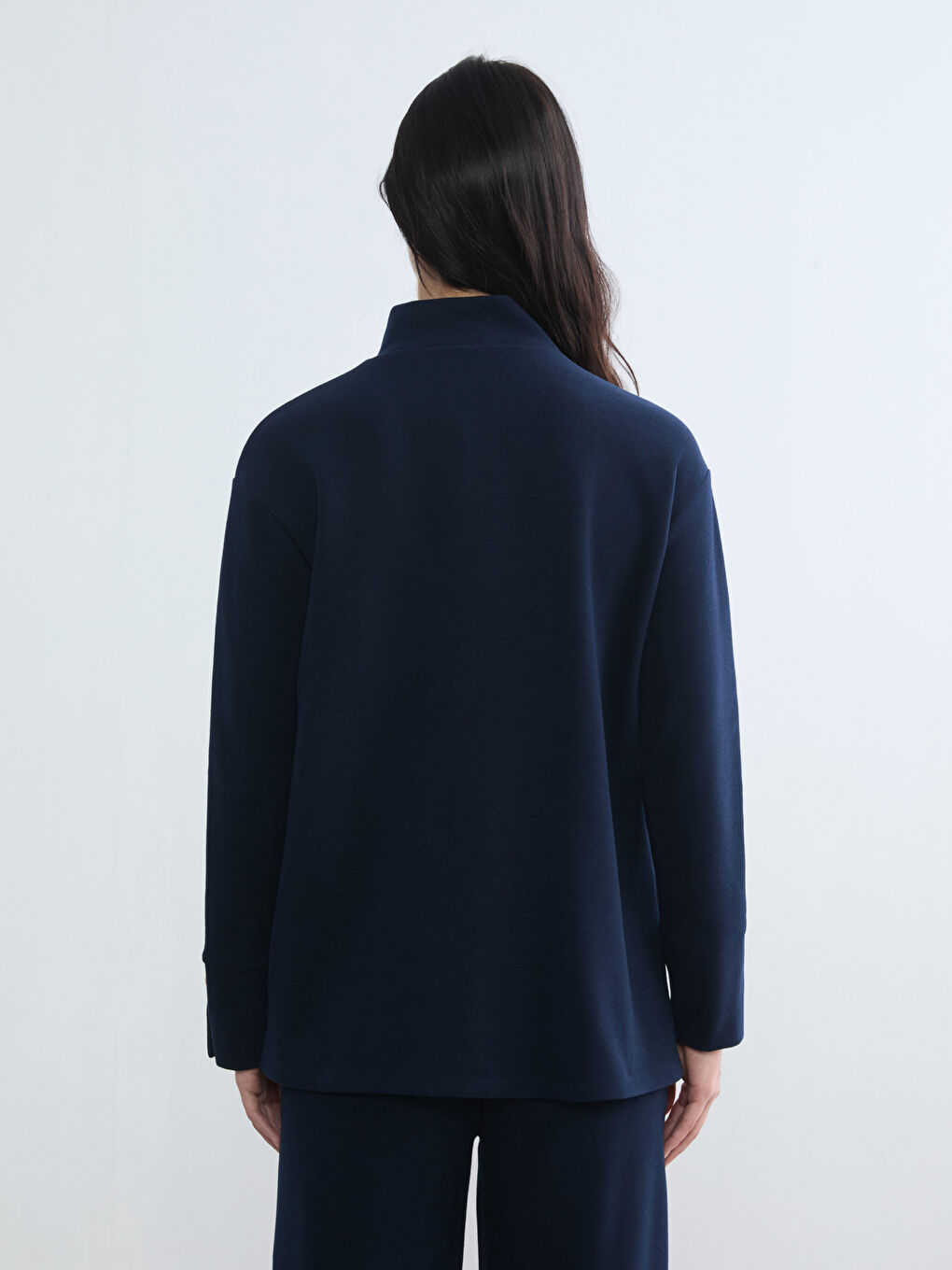 Lacivert Dik Yaka Kadın Sweatshirt Tunik-3