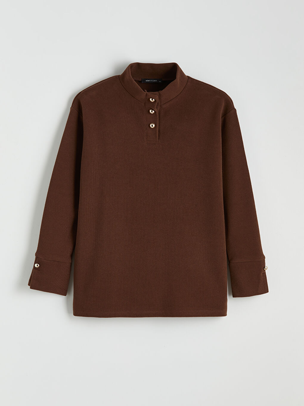 Kahverengi Dik Yaka Kadın Sweatshirt Tunik-4