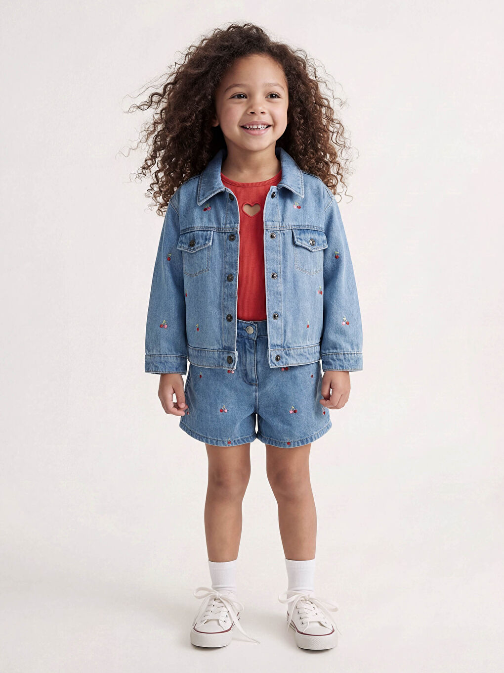 Veste en jean brodée pour filles-1
