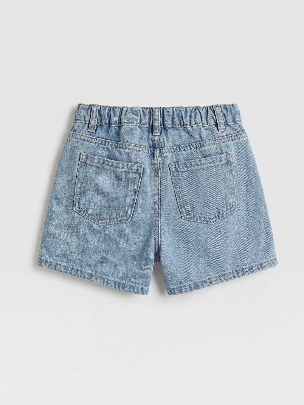 İndigo Beli Lastikli Nakışlı Kız Çocuk Jean Şort	-2