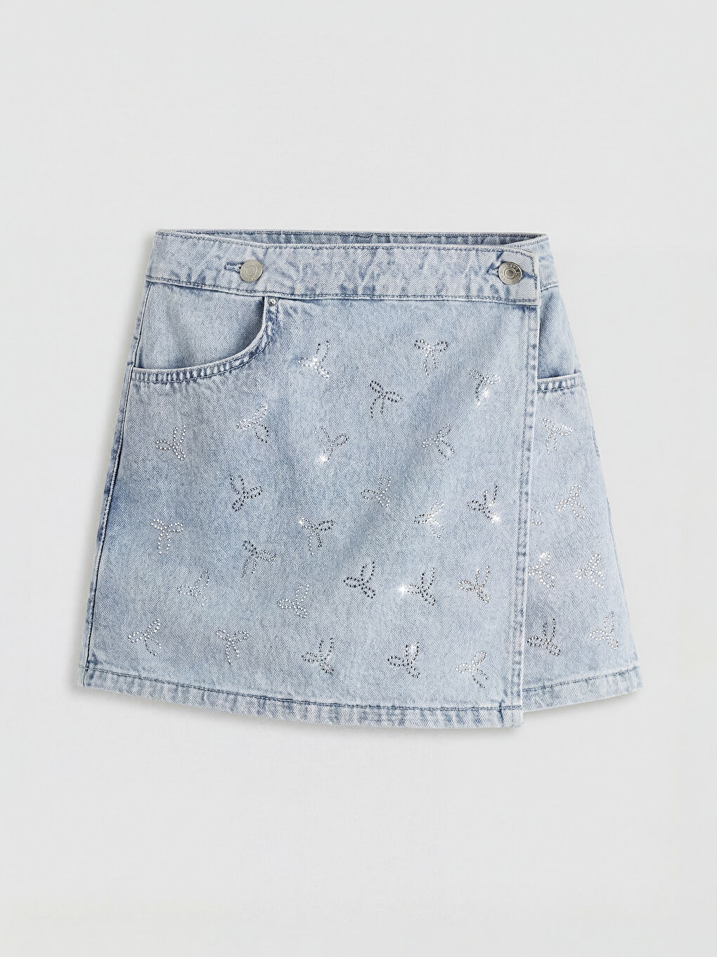 Jupe-culotte en denim ornée de pierres pour filles-1