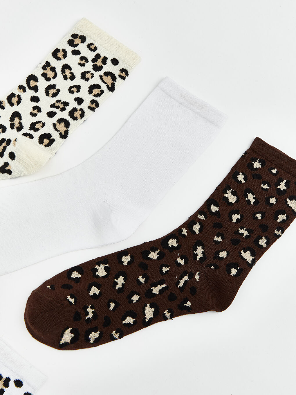 Bej Leopar Desenli Kadın Soket Çorap 5'li-1